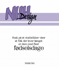 Billede: NHH Design Clearstamp, Husk på at statistikker viser at folk der lever længst er dem med flest fødselsdage, NHHC081, 6,2x2,8cm