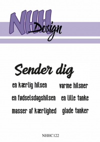 Billede: NHH Design Clearstamp, Sender dig en kærlig hilsen, varme hilsner, een fødselsdagshilsen, en lille tanke, masser af kærlighed, glade tanker, NHHC122, A7