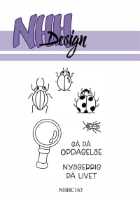 Billede: NHH Design Clearstamp Insekter, GÅ PÅ OPDAGELSE, NYSGERRIG PÅ LIVET, NHHC163, A7 - Matcher NHHD163, der købes separat, førpris kr. 48,- nupris