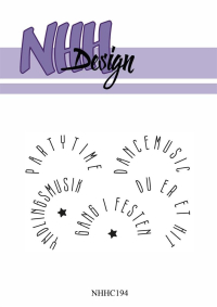 Billede: NHH Design Clearstamp PARTYTIME, DANCEMUSIC, YNDLINGSMUSIK, DU ER ET HIT, GANG I FESTEN, NHHC194, A7 - Matcher NHHD186 & NHHD187, der købes separat, førpris kr. 48,- nupris
