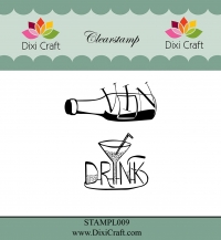 Billede: DIXI CRAFT CLEARSTAMP “Dansk Tekst” STAMPL009, VIN, DRINK, Største: 4,6x2cm, førpris kr. 24,00, nupris