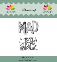 Billede: DIXI CRAFT CLEARSTAMP “Dansk Tekst” STAMPL010, MAD, GRILLKONGE, Største: 3,8x2,7cm, førpris kr. 24,00, nupris