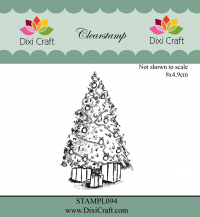 Billede: DIXI CRAFT CLEARSTAMP Juletræ med gaver, Christmas Tree,  STAMPL094, 8x4,9cm 