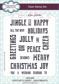 Billede: CREATIVE EXPRESSIONS STEMPEL A5 CEC860, FESTIVE FLURRY - SENTIMENTS, førpris kr. 100,- nupris
