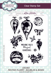 Billede: CREATIVE EXPRESSIONS STEMPEL A5 CEC863, FISTIVE FLURRY - BAUBLES & BOWS, førpris kr. 100,- nupris