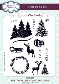 Billede: CREATIVE EXPRESSIONS STEMPEL A5 CEC863, FESTIVE FLURRY - WINTER SCENE, førpris kr. 100,- nupris