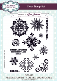 Billede: CREATIVE EXPRESSIONS STEMPEL A5 CEC865, FESTIVE FLURRY - ALTERED SNOWFLAKES, førpris kr. 100,- nupris