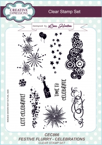 Billede: CREATIVE EXPRESSIONS STEMPEL A5 CEC866, FESTIVE FLURRY - CELEBRATIONS, førpris kr. 100,- nupris