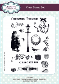 Billede: CREATIVE EXPRESSIONS STEMPEL A5 CEC867, FESTIVE TRADITIONS - CAROL SINGERS, førpris kr. 100,- nupris