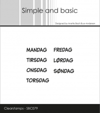 Billede: SIMPLE AND BASIC STEMPEL MANDAG, TIRSDAG, ONSDAG, TORSDAG, FREDAG, LØRDAG, SØNDAG, SBC079, Biggest: 2,5x0,5cm, førpris kr. 24,- nupris  