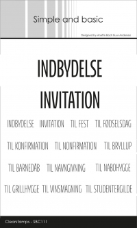 Billede: Simple and basic Clearstamp INDBYDELSE, INVITATION, INDBYDELSE INVITATION, TIL FEST, TIL FØDSELSDAG, TIL KONFIRMATION, TIL NONFIRMATION, TIL BRYLLUP, TIL BARNEDÅB, TIL NAVNGIVNING, TIL NABOHYGGE, TIL GRILLHYGGE, TIL VINSMAGNING, TIL STUDENTERGILDE, SBC111, Indbydelse: 5,6x1,5cm