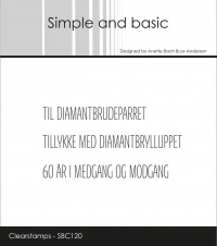 Billede: Simple and basic Clearstamp, TIL DIAMANTBRUDEPARRET, TILLYKKE MED DIAMANTBRYLLUPPET, 60 ÅR I MEDGANG OG MODGANG, SBC120, Største: 7,1x0,7cm