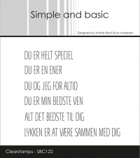 Billede: Simple and basic Clearstamp, DU ER HELT SPECIEL, DU ER EN ENER, DU OG JEG FOR ALTID, DU ER MIN BEDSTE VEN, ALT DET BEDSTE TIL DIG, LYKKEN ER AT VÆRE SAMMEN MED DIG, SBC122, Største: 7,5x0,7cm