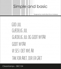 Billede: Simple and basic Clearstamp, GOD JUL, GLÆDELIG JUL, GLÆDELIG JUL OG GODT NYTÅR, GODT NYTÅR, VI SES I DET NYE ÅR, FOR FOR ÅRET, DER ER GÅET, SBC124, Største: 6x0,7cm