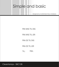 Billede: Simple and basic Clearstamp små danske tekster, FRA MIG TIL DIG, FRA MIG TIL JER, FRA OS TIL DIG, FRA OS TIL JER, TIL:, FRA:, SBC128, Største: 2,4x0,3cm