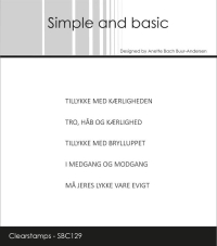 Billede: Simple and basic Clearstamp små danske tekster, TILLYKKE MED KÆRLIGHEDEN, TRO, HÅB OG KÆRLIGHED, TILLYKKE MED BRYLLUPPET, I MEDGANG OG MODGANG, MÅ JERES LYKKE VARE EVIGT, SBC129, Største: 4,4x0,3cm