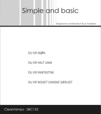 Billede: Simple and basic Clearstamp små danske tekster, DU ER SKØN, DU ER HELT UNIK, DU ER FANTASTISK, DE ER NOGET GANSKE SÆRLIGT, SBC132, Største: 4,8x0,3cm