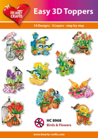 Billede: UDSTANSEDE MOTIVER MED GLITTER/GULD 10 ASS. FUGLE VED BLOMSTER, HC8968