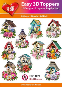 Billede: UDSTANSEDE MOTIVER MED GLITTER/GULD, Easy 3D Toppers, BLOMSTERSMYKKEDE FUGLEHUSE  10 ASS., HC13077