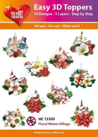 Billede: UDSTANSEDE MOTIVER MED GLITTER/GULD 10 ASS. BLOMSTERSMYKKEDE VINTERBYER, HC13305