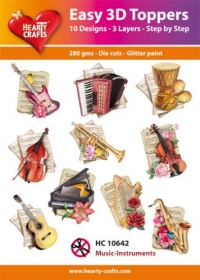 Billede: UDSTANSEDE MOTIVER MED GLITTER/GULD 10 ASS. HC10642, NODEPAPIR MED MUSIKINSTRUMENTER