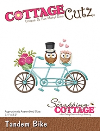 Billede: skæreskabelon tandemcykel med uglebrudepar, COTTAGECUTZ DIES “Tandem Bike” CC-325, 7,9x5,6cm