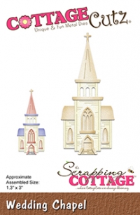 Billede: skæreskabelon bryllupskapel, COTTAGECUTZ DIES “‘Wedding Chapel” CC-328, 3,3x7,6cm, førpris kr. 78,- nupris