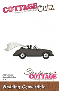 Billede: skæreskabelon brudepar i bil, COTTAGECUTZ DIES “‘Wedding Convertible” CC-329, 7,6x2,5cm, førpris kr. 78,- nupris