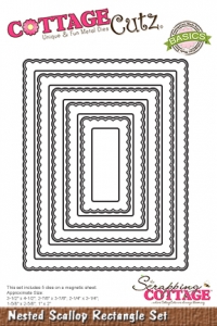 Billede: skæreskabelon COTTAGECUTZ DIES “Nested Scallop Rectangle” CCB-051, Største: 8,9x11,4cm, førpris kr. 180,00, nupris