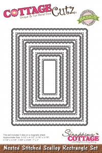 Billede: skæreskabelon COTTAGECUTZ DIES “Nested Stitched Scallop Rectangle” CCB-065, Største: 8,9x11,4cm, førpris kr. 180,00, nupris