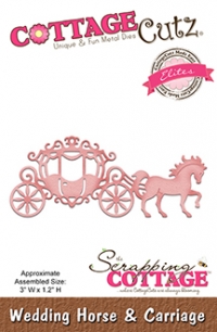 Billede: skæreskabelon bryllupskaret, COTTAGECUTZ DIES “Wedding Horse & Carriage” CCE-471, 7,6x3cm, førpris kr. 70,00, nupris
