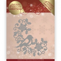 Billede: skære/prægeskabelon fugl i juleblomsthjørne, PRECIOUS MARIEKE DIE PM10130, 8.3 x 8.1 cm