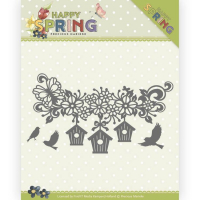 Billede: skæreskabelon blomsterguirlande med fuglehuse og små fugle, PRECIOUS MARIEKE DIE PM10148, 11,7x6,6cm 