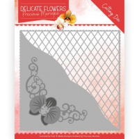 Billede: skære/prægeskabelon baggrundsramme med fletværk og løs blomsterhjørne, PRECIOUS MARIEKE DIE PM10176, 12,5x12,5cm 