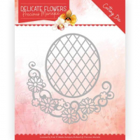 Billede: skæreskabelon oval med fletværk og halv blomsterkrans, PRECIOUS MARIEKE DIE PM10181, oval med fletværk ca. 5,5x6,5cm