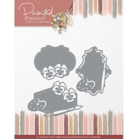 Billede: skære/prægeskabelon 3 små tags med blomster og palet og pensel, Precious Marieke Die 