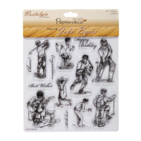 Billede: stempler 8 sportsgrene, Docrafts Papermania Clear Stamp Set of 13 John Byars Nostalgia Pastimes Sports Stamps, førpris kr. 100,00 nupris