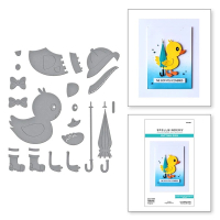 Billede: skære/prægeskabelon lille ælling med paraply og regntøj, Duck with Umbrella, Spellbinders S4-1261