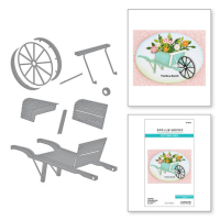 Billede: skære/prægeskabelon trillebør, uden blomster, Country Wheelbarrow Etched Dies (S4-1279), Spellbinders 