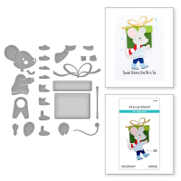 Billede: skære/prægeskabelon mus med kæmpe gave, hvor benene kan svinge, Dancin´& Giftin´Mouse, Spellbinders S4-1318