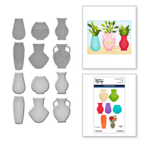 Billede: skære/prægeskabelon 6 vaser, Ceramic Vases Etched Dies (S5-584), Spellbinders