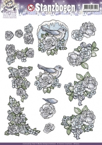 Billede: magical winter roser og fugl, udstanset yvonne design