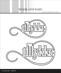 Billede: skæreskabelon STORT tillykke i snørkel, skal bruges sammen med stemplet p600939, der købes separat. Simple and Basic die 