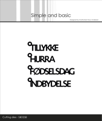 Billede: skæreskabelon danske ord med ring, TILLYKKE, HURRA, FØDSELSDAG, INDBYDELSE, Simple and Basic die 