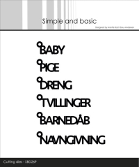 Billede: skæreskabelon danske ord med ring BABY, PIGE, DRENG, TVILLINGER, BARNEDÅB, NAVNGIVNING, Simple and Basic die 
