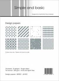 Billede: Simple and Basic Design Papers SBP001, A6 - 3x8 designs, førpris kr. 24,- nupris