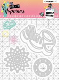 Billede: skæreskabelon Smile og 2 små doilydies, STUDIO LIGHT DIES STENCILCR157, 104x101mm, førpris kr. 60,00, nupris