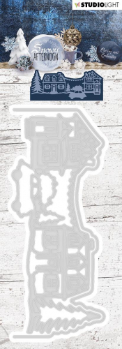 Billede: skære/prægeskabelon juletræ på bil på vej hjem gennem byen, STUDIO LIGHT DIES STENCILSA221, 54x32mm, førpris kr. 60,- nupris