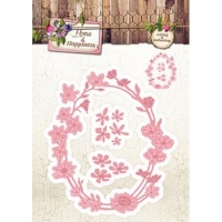 Billede: skære/prægeskabelon oval blomsterkrans med løse blomster, studio light, STENCILHH23, førpris kr. 68,- nupris
