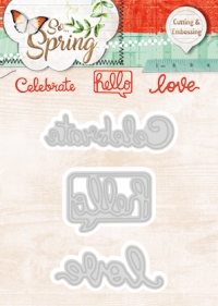 Billede: skæreskabelon Celebrate, hello og love, STUDIO LIGHT DIES STENCILSS79, So Spring, førpris kr. 68,00, nupris